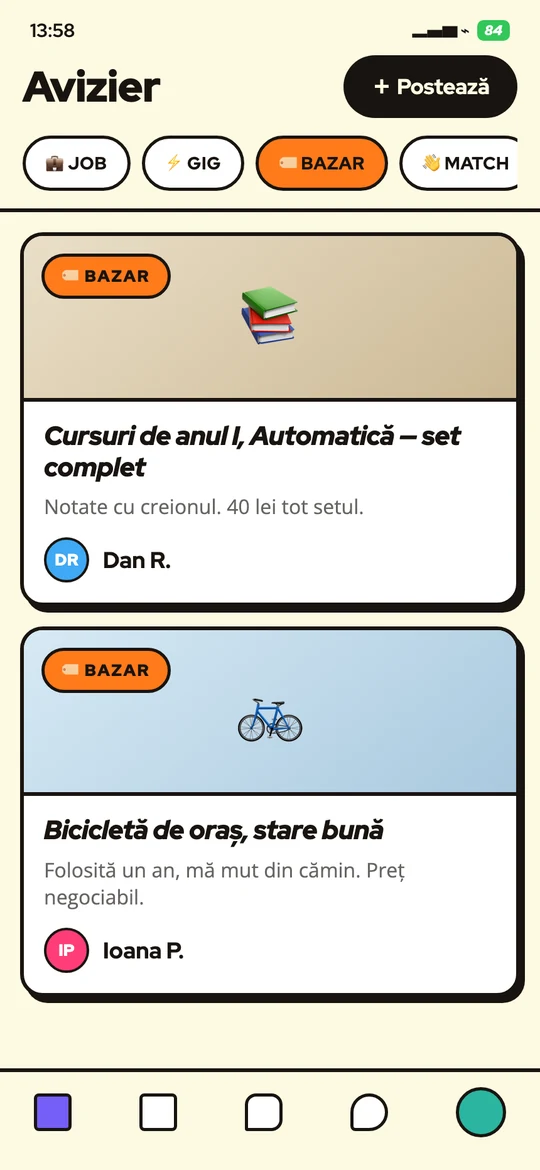 Bazarul din CV30, cu anunțuri de vânzare între studenți