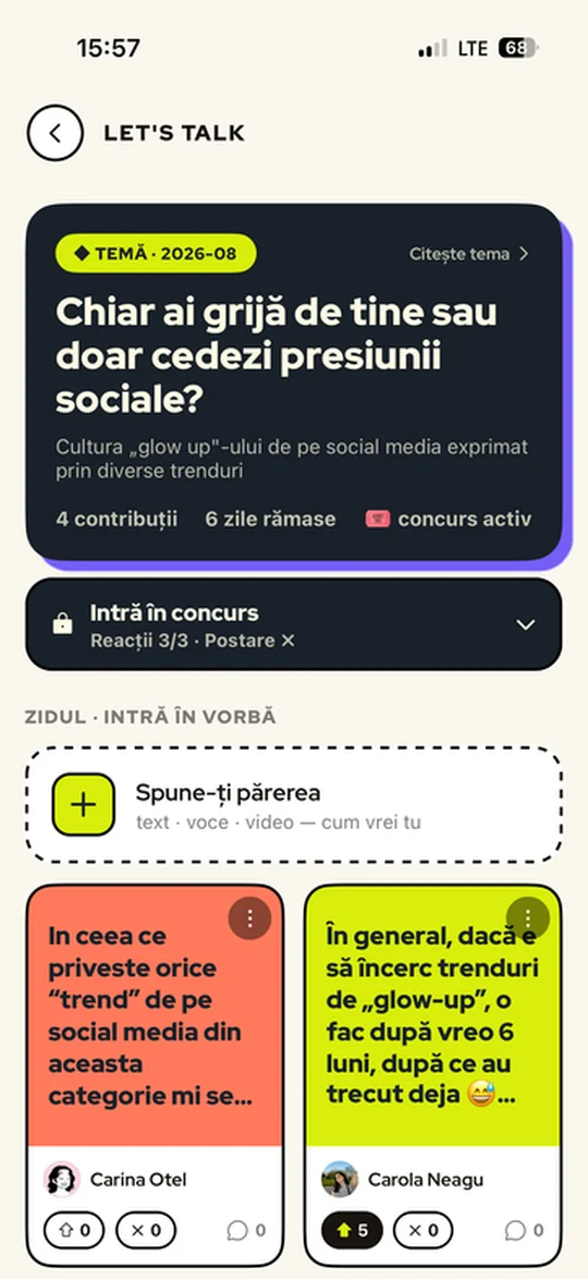 O temă de dezbatere din Let's Talk, cu contribuții și vot